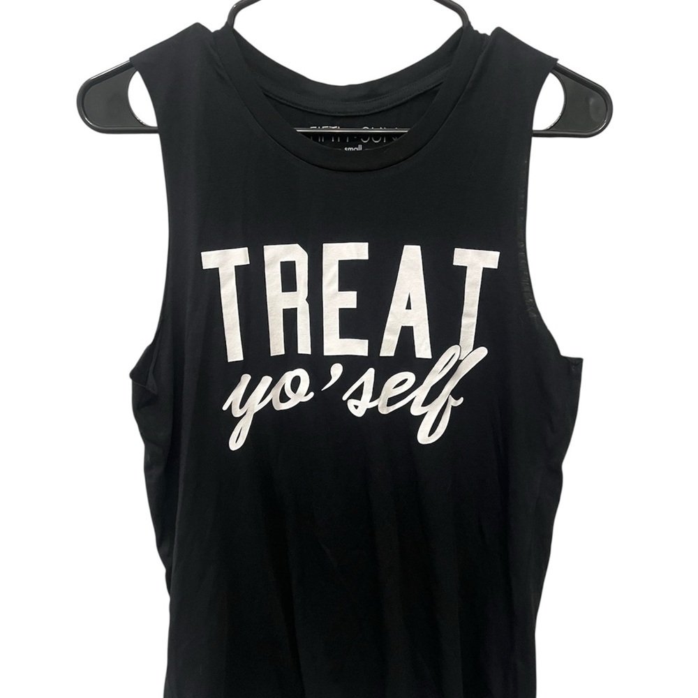 Treat Yo Self‎ Graphic Muscle Tank Black Sleeveless Top
